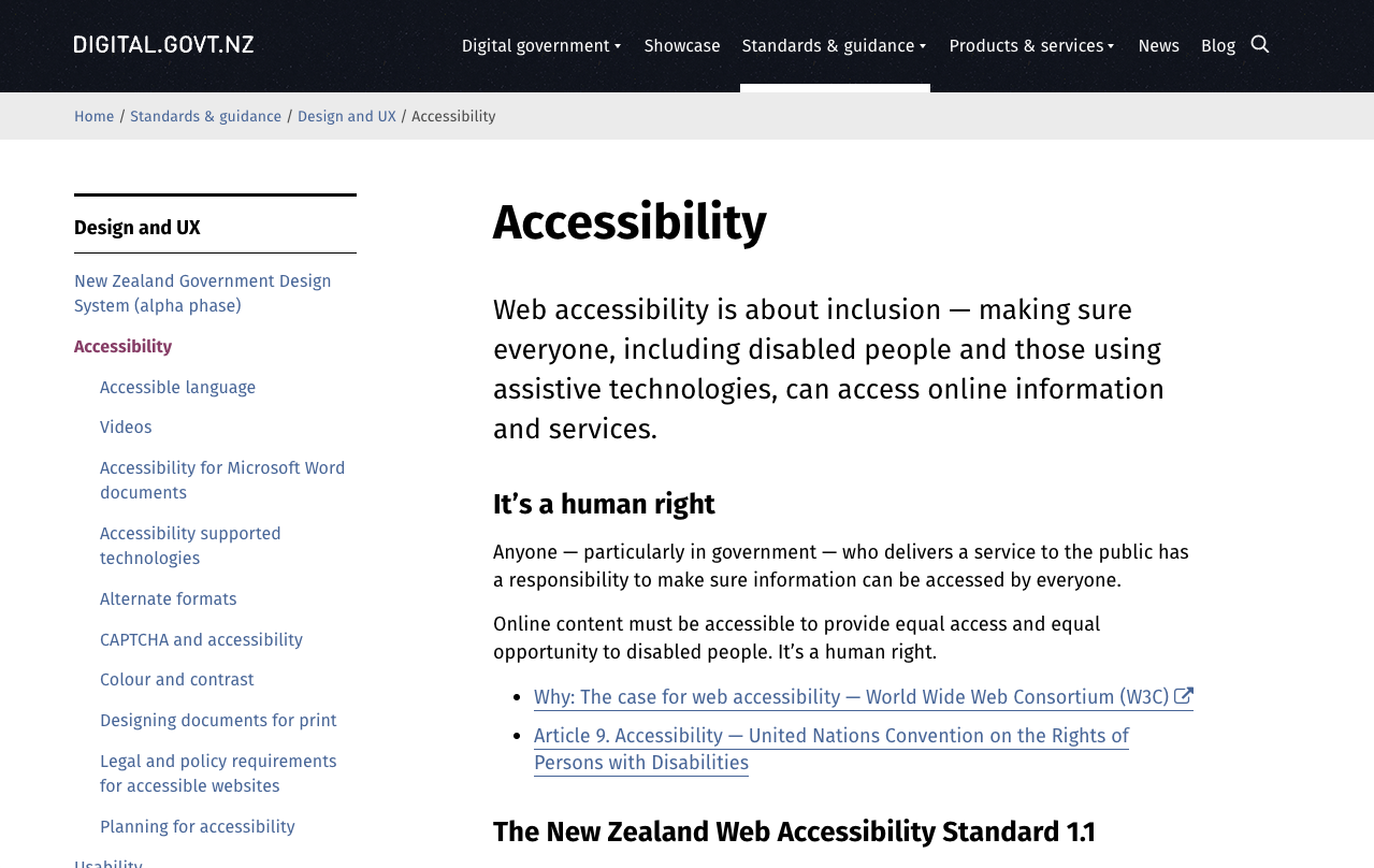 Screenshot of digital.govt.nz's Accessibility page