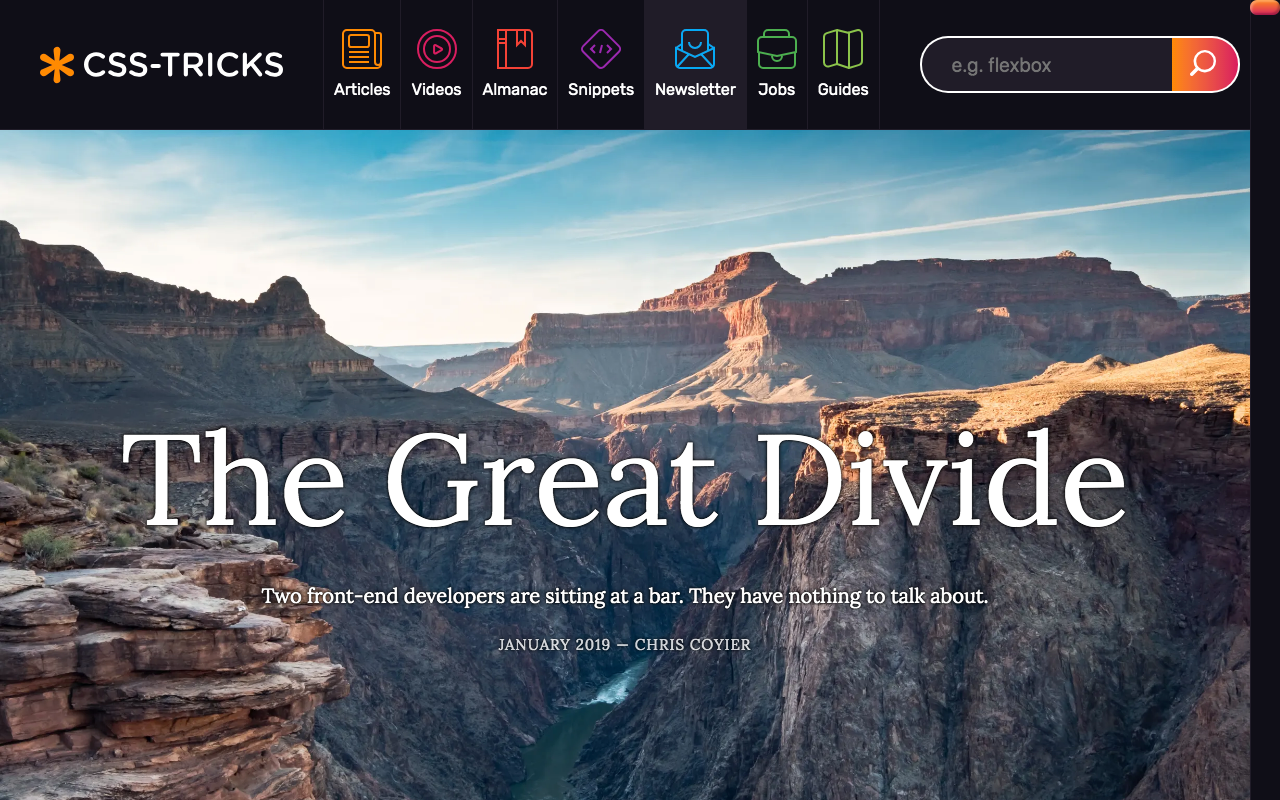 Screenshot of the Great Divide article on CSS Tricks